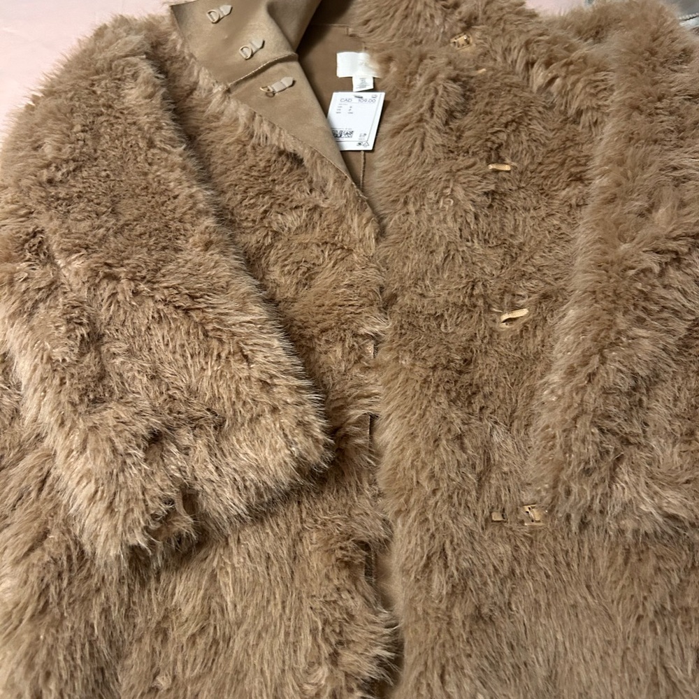 H&M Women's Tan Faux Fur Coat NWT